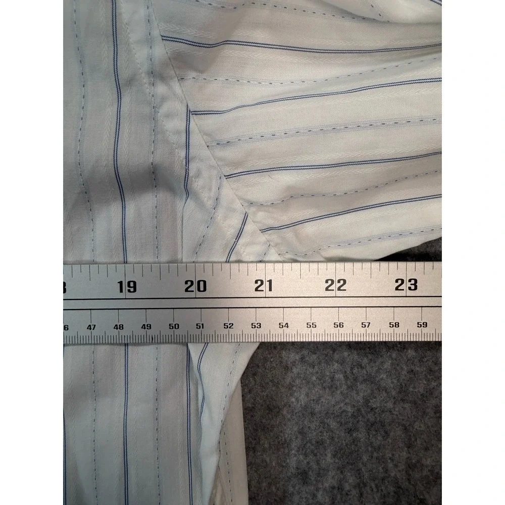 Banana Republic Mens Medium White Blue Striped Cotton Long Sleeve Button Down